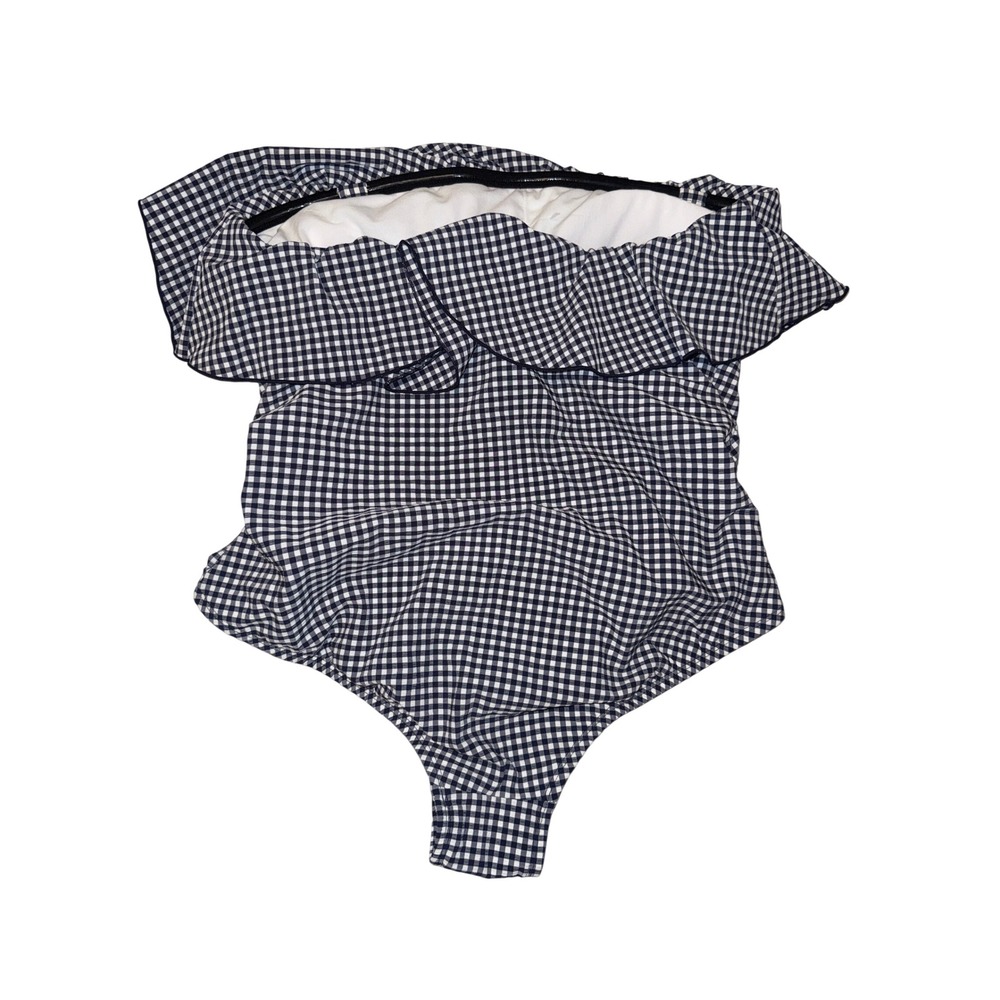 Kona Sol Womens Navy Gingham Ruffle Off Shoulder One Piece Swimsuit‎ 16W Plus - Picture 2 of 3